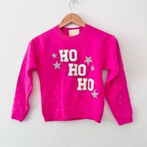 Judith March Girls Pink Ho Ho Ho Christmas Chenille Patch Sweatshirt Sz 10-12